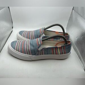 Keds Double Decker blue denim striped womens loafers size 9.5